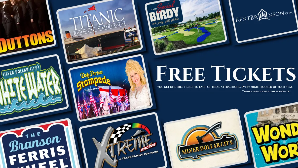 A vibrant interior scene featuring colorful graphics and attraction logos on the wall, with prominent 'Free Tickets' signage. The energetic composition hints at the wide variety of local entertainment and adventure options, such as theme parks and live shows, available to guests.